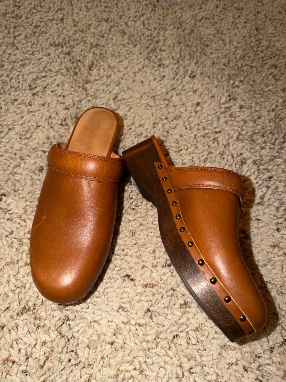 Madewell Tan Leather Slide Clogs